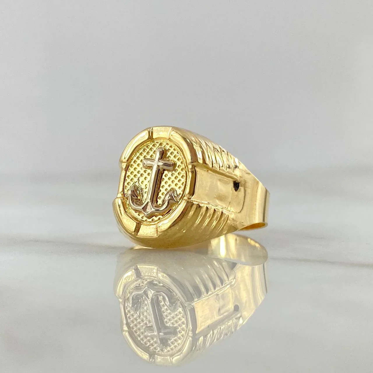 Anillo Ancla Marco Ovalado 3.75 g / T10 3/4 Dos Oros Amarillo Blanco 18K - Image 2