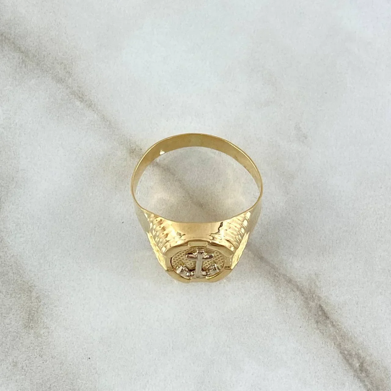 Anillo Ancla Marco Ovalado 3.75 g / T10 3/4 Dos Oros Amarillo Blanco 18K - Image 3