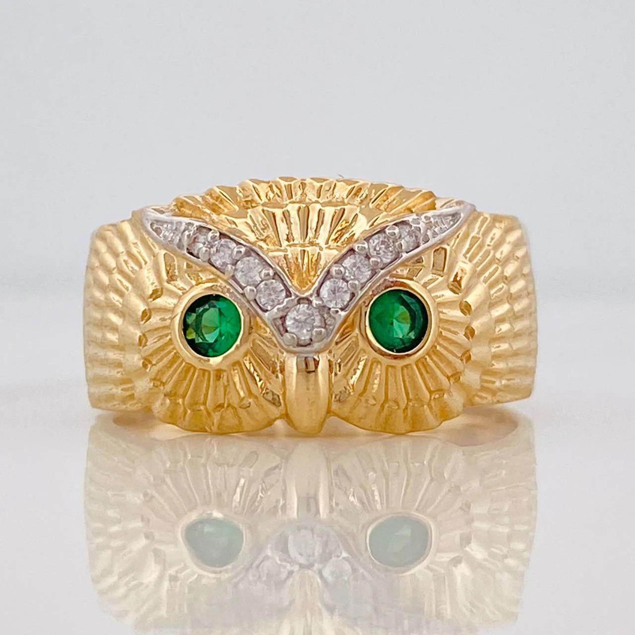 Anillo Búho 5.25g / T8 3/4 Dos Oros Amarillo Blanco 18K