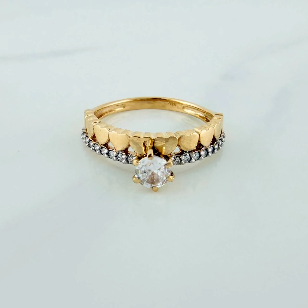 Anillo Churumbela Corazones 2.5gr / T6 / Dos Oros Amarillo Blanco18K %