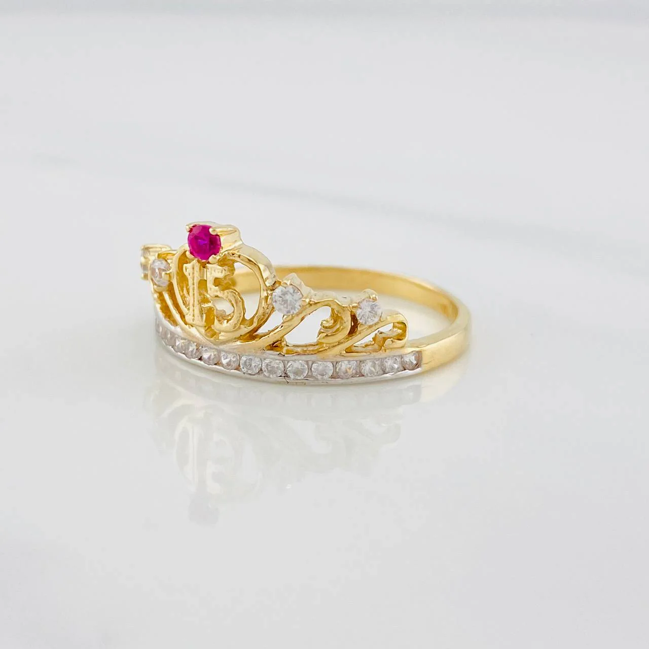 Anillo Corona 15 2.9g / T7 1/4 Dos Oros Amarillo Blanco 18K - Image 2