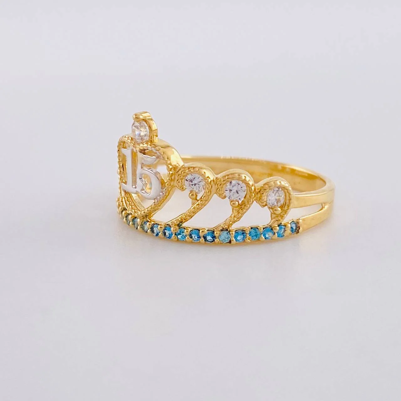 Anillo Corona 15´s 2.1g / T5 1/2 Dos Oros Amarillo Blanco 18K - Image 2