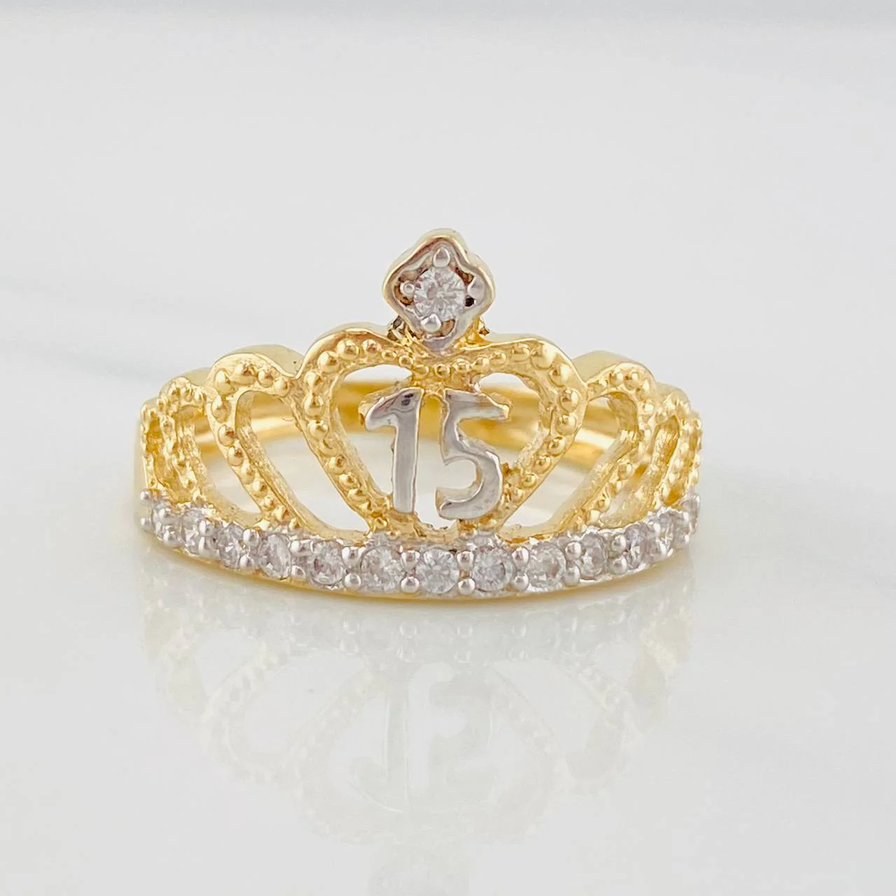 Anillo Corona 15's 3.85g / T7 1/2 Dos Oros Amarillo Blanco 18K