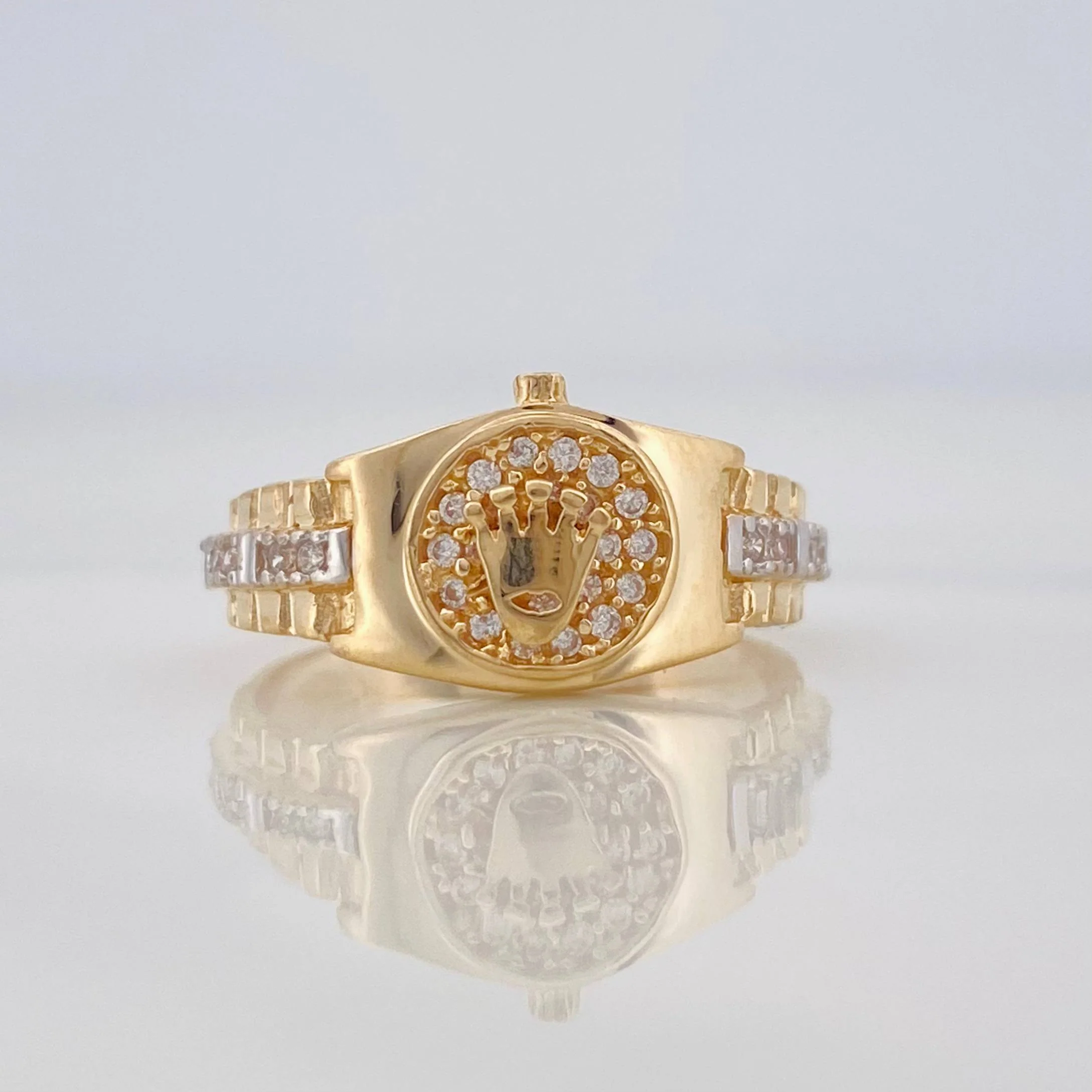 Anillo Corona 3.65g / T7 Dos Oros Amarillo Blanco 18K