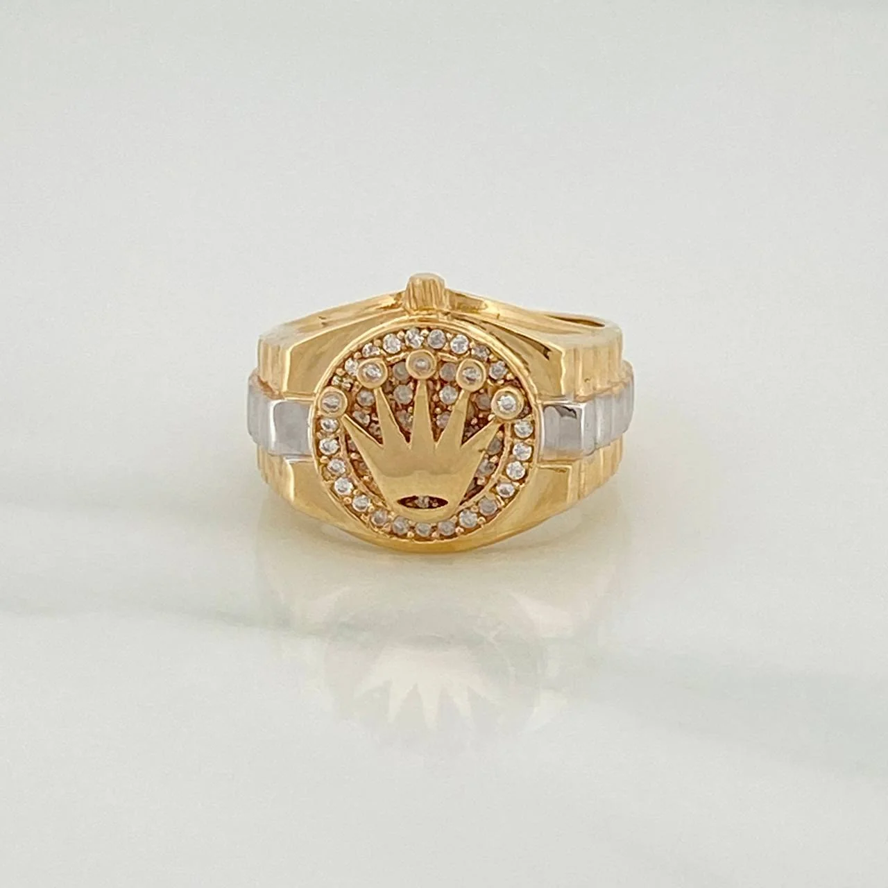 Anillo Corona 7.35gr / T7 / Dos Oros Amarillo Blanco 18K $