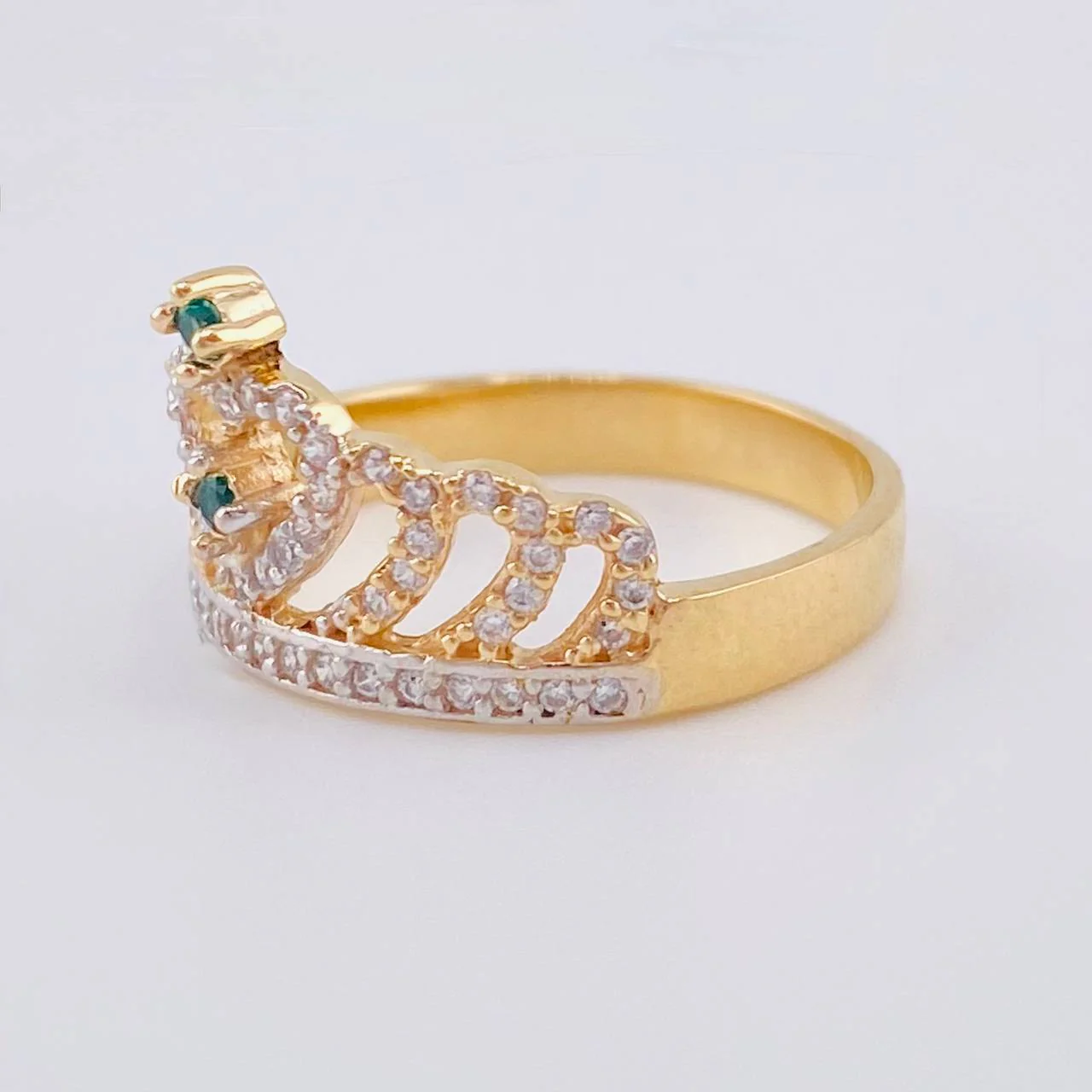 Anillo Corona Corazon Tupido 3.25 g / T6 3/4 Dos Oros Amarillo Blanco 18K - Image 2