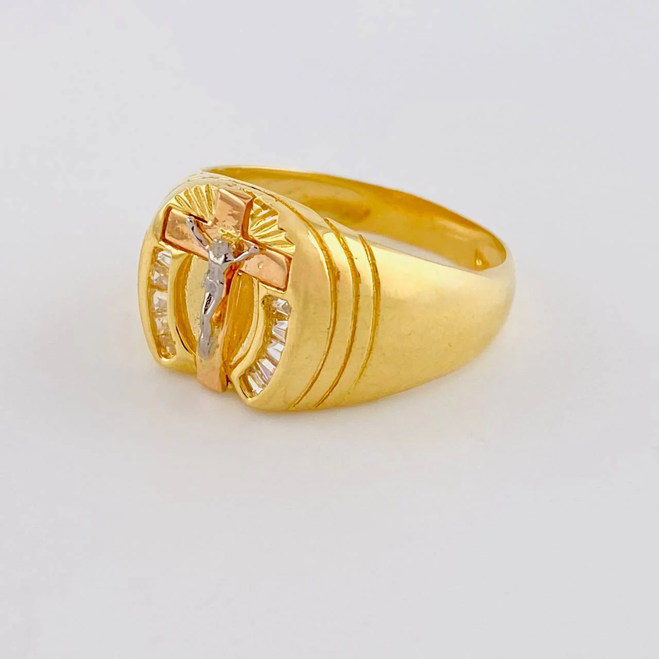 Anillo Cruz Cristo 6.25 g / T11 Dos Oros Amarillo Rosa 18K - Image 2