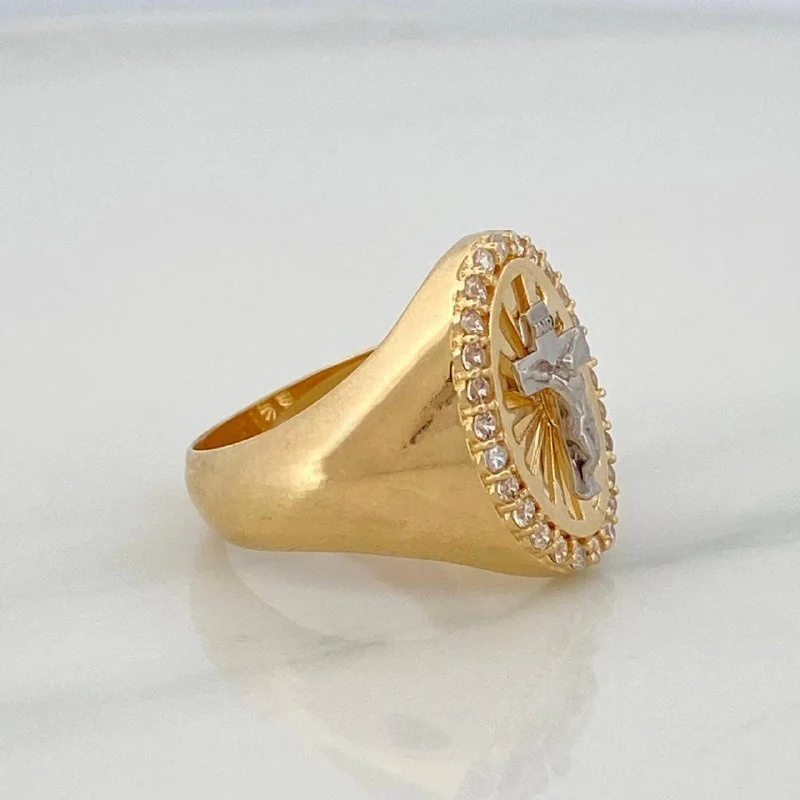 Anillo Cruz Cristo 6.45 g / T5 1/2 Dos Oros Amarillo Blanco 18K - Image 3