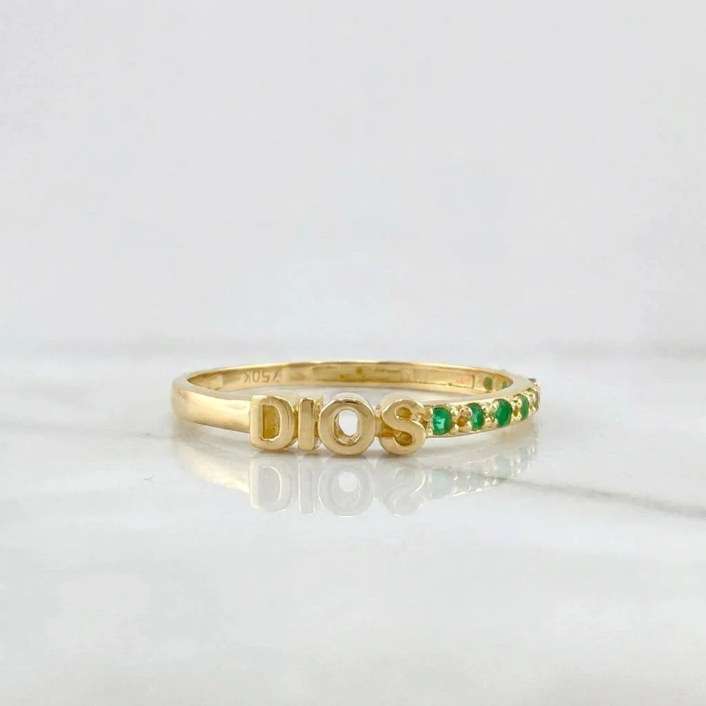 Anillo Dios Esmeralda 14pts Esmeraldas 1.2g / T5 1/2 Oro Amarillo 18K