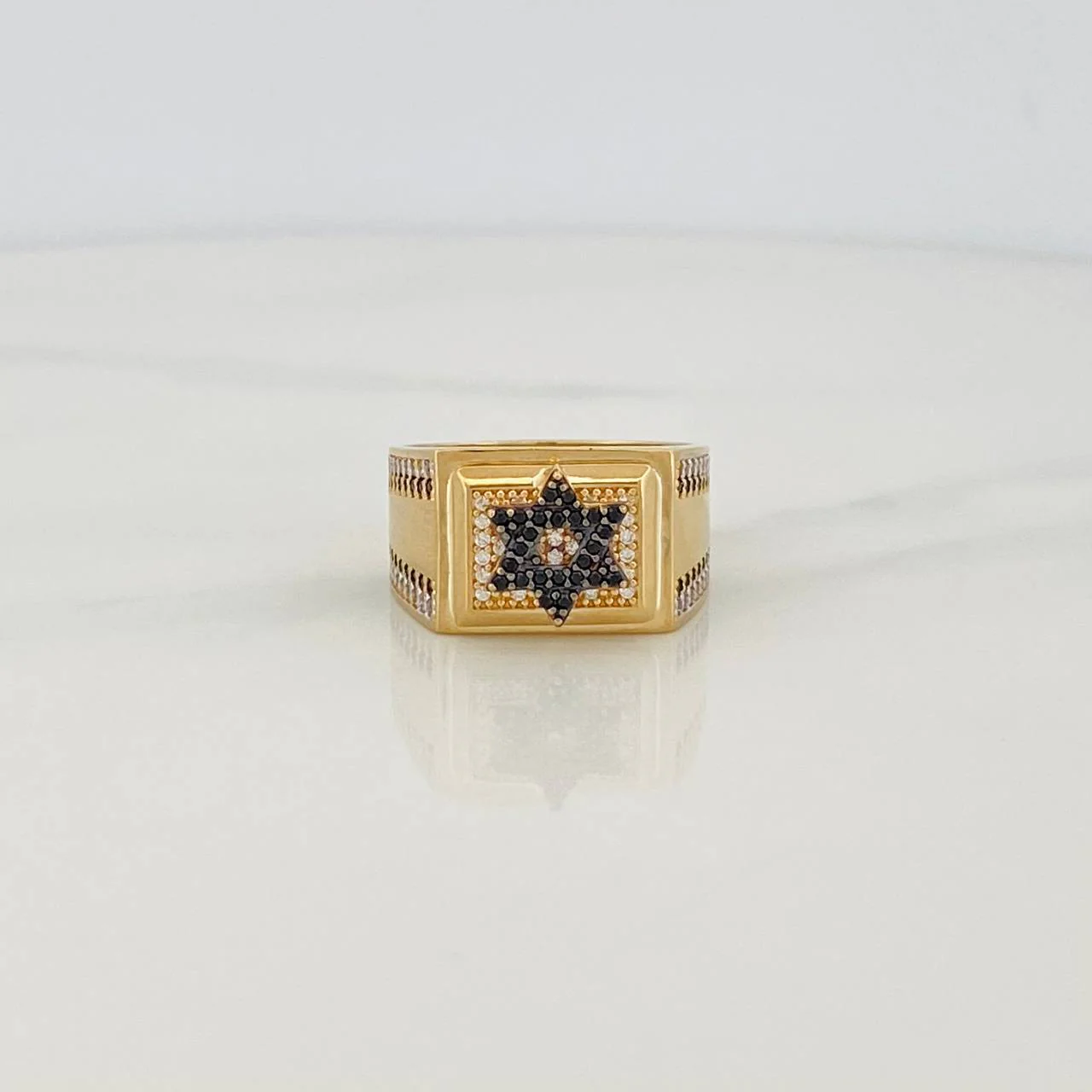 Anillo Estrella de David 8.35g / T10 Dos Oros Negro Amarillo 18K