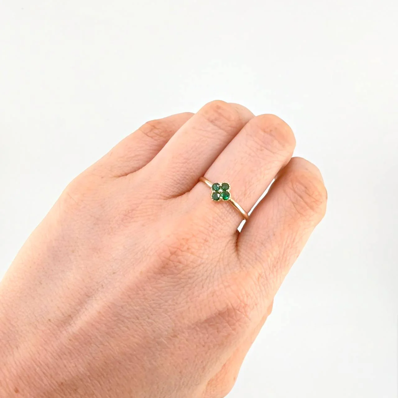 Anillo Flor Trebol Cuatro Hojas 1.4 g / T7 3/4 Oro Amarillo 18K - Image 4