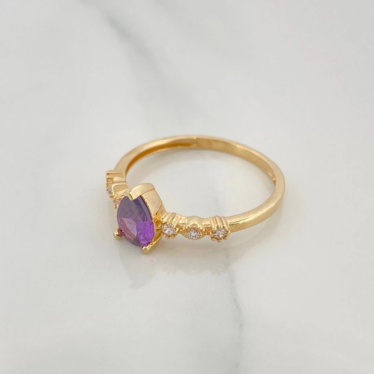 Anillo Halo Gota 2.2 g / T7 1/2 Oro Amarillo 18K - Image 3