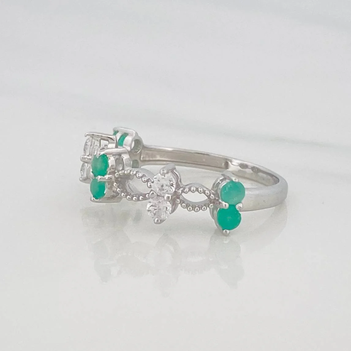 Anillo Infinito Zigzag Esmeralda 39 Pts 1.95 g / T7 1/4 Plata 925 - Image 3