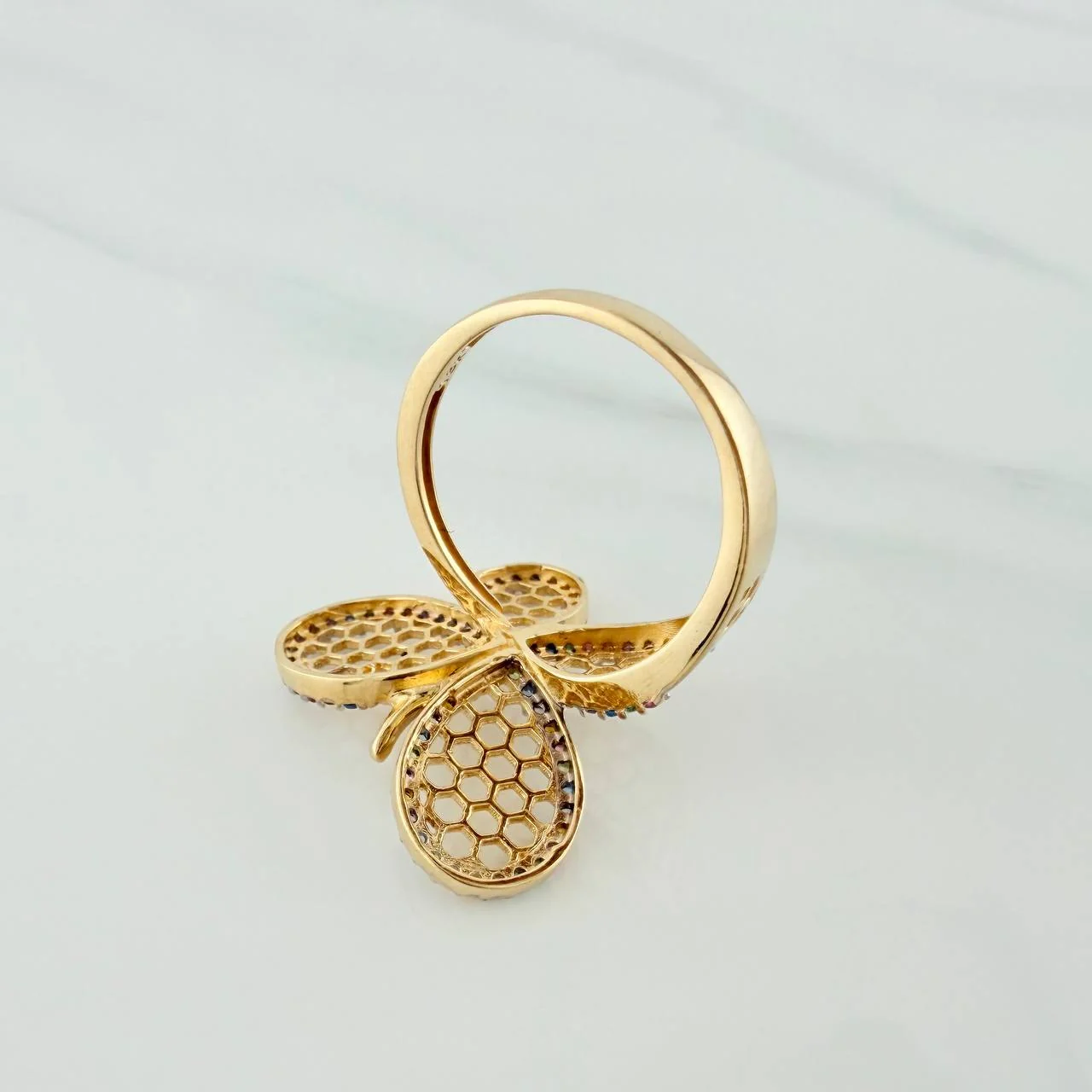 Anillo Mariposa Malla Exagonal 4.45gr / T6 1/2 / Dos Oros Amarillo Blanco 18K $ - Image 4