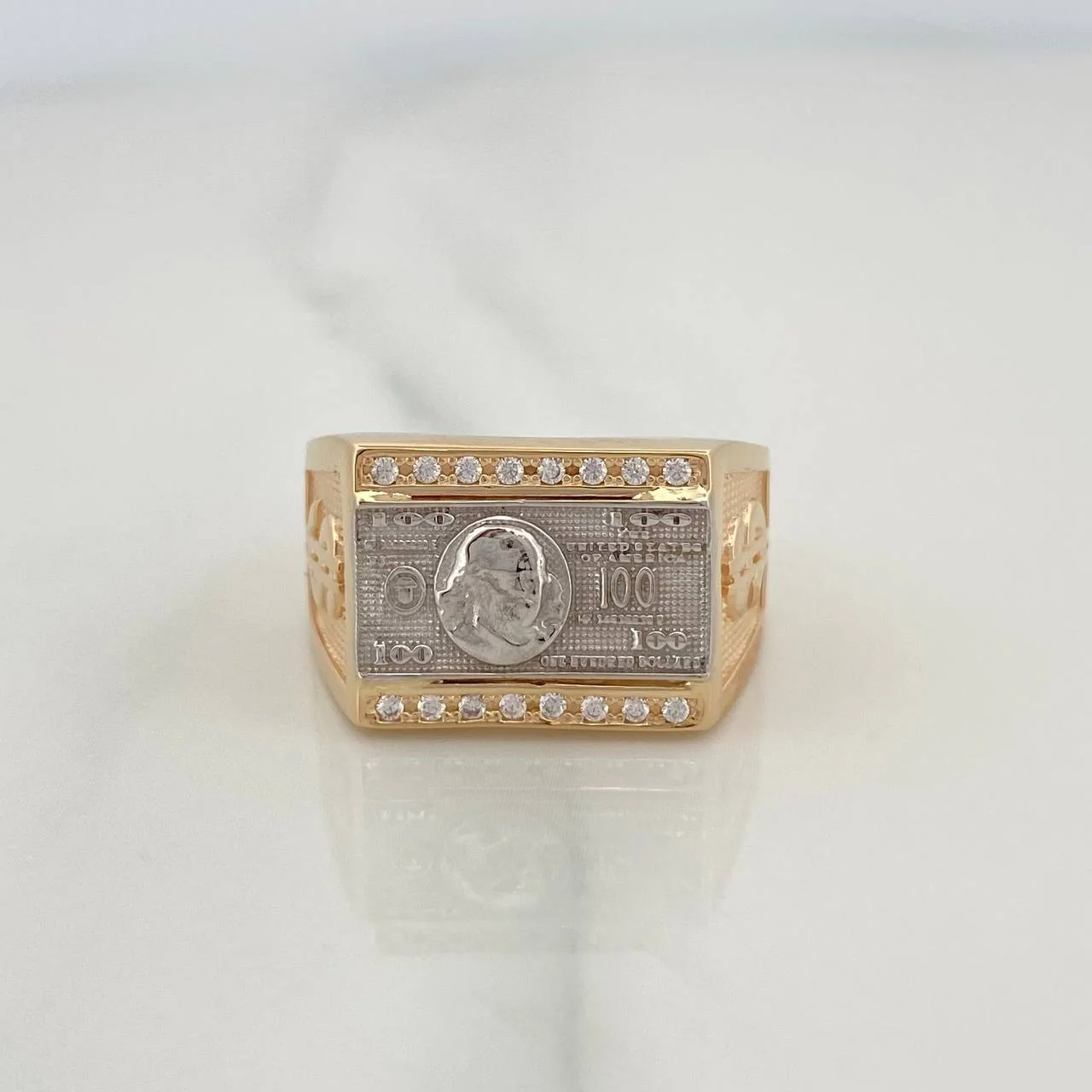Anillo One Dólar 7.75gr / T9 3/4 / Dos Oros Amarillo Blanco 18K $