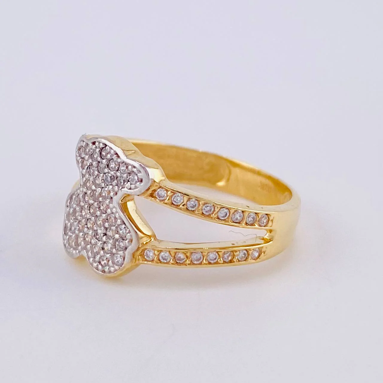 Anillo Oso Ts Doble Carril 3.6 g / T6 3/4 Dos Oros Amarillo Blanco 18K - Image 2