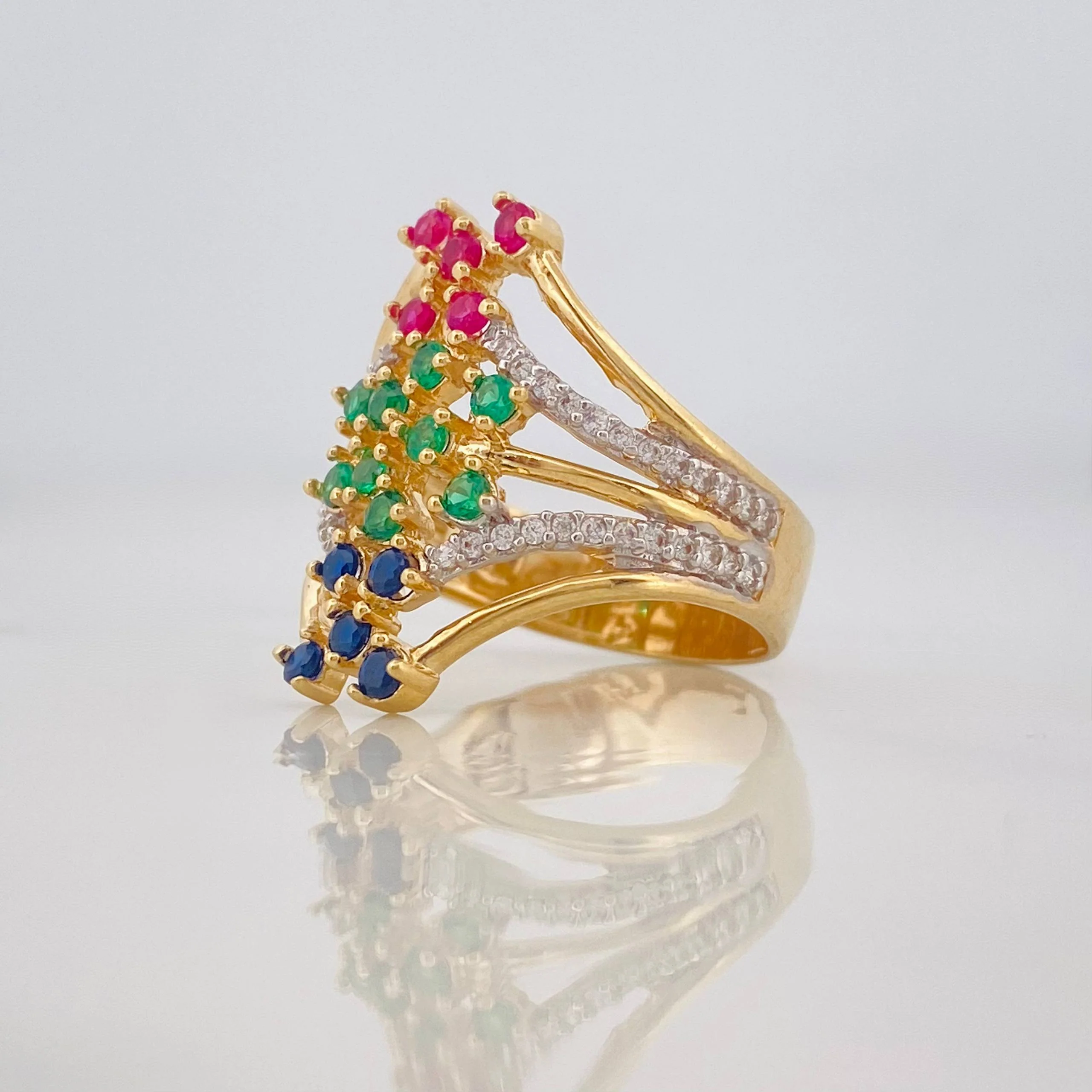 Anillo Puntos 5.75g / T7 1/2 Dos Oros Amarillo Blanco 18K - Image 3
