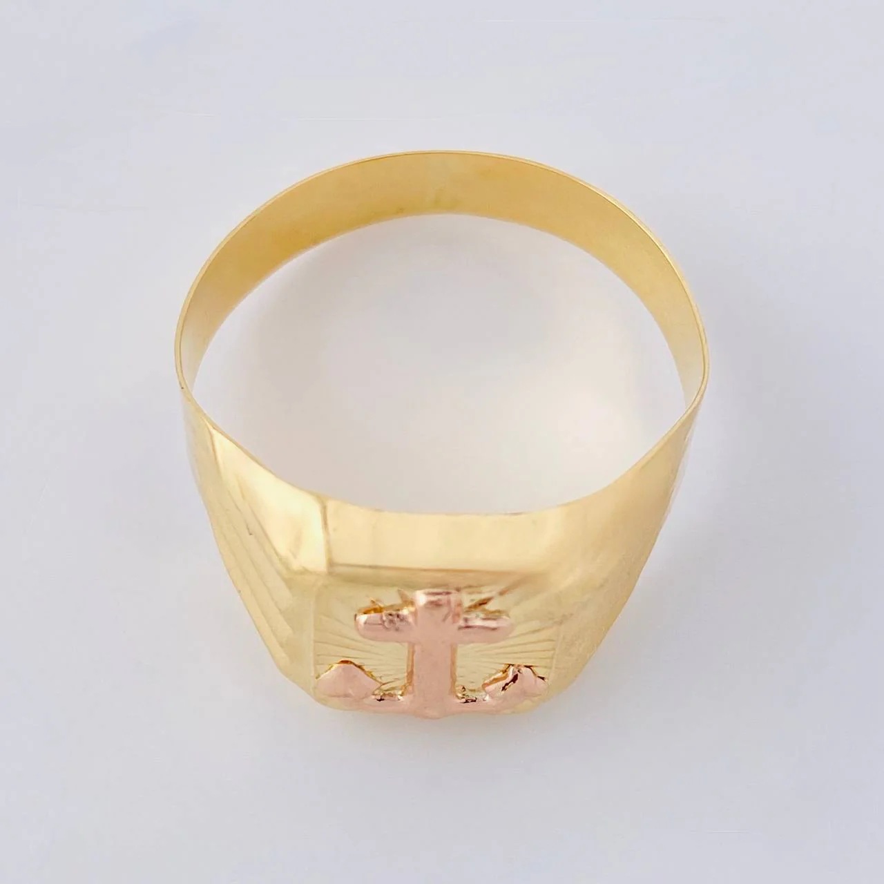 Anillo Sello Ancla 2.95 g / T11 3/4 Dos Oros Amarillo Rosa 18K - Image 2