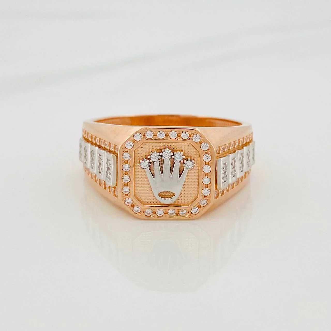 Anillo Sello Corona 7.6 g / T11 Dos Oros Blanco Rosa 18K