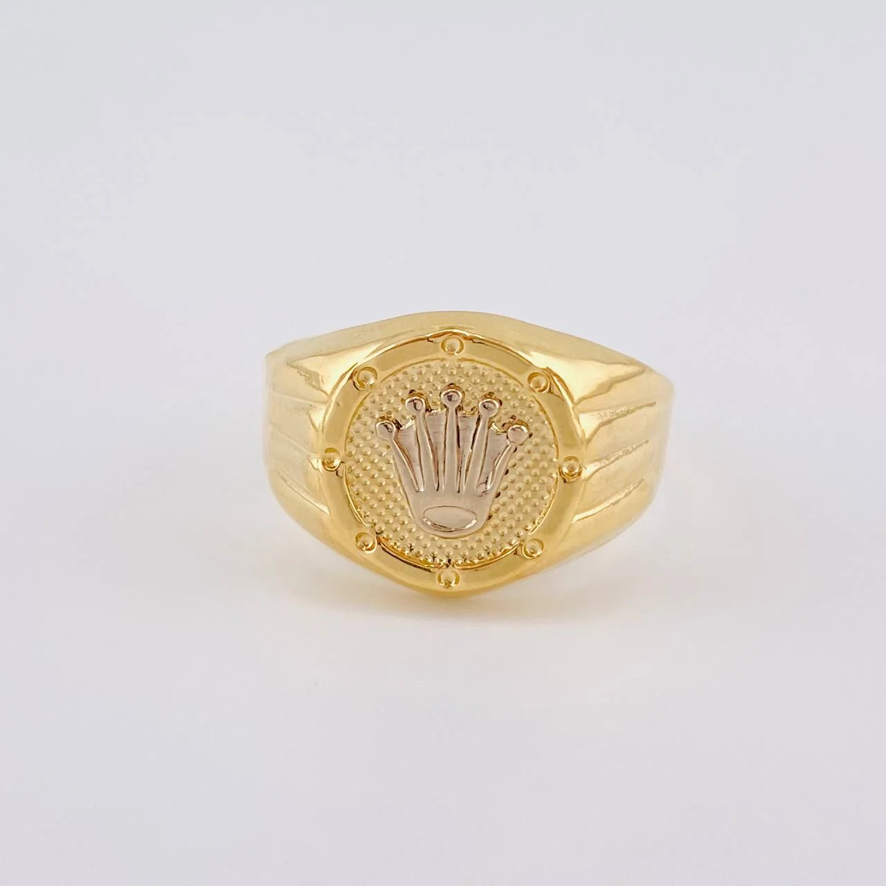 Anillo Sello Corona Redondo 2.8 g / T10 Dos Oros Amarillo Blanco 18K