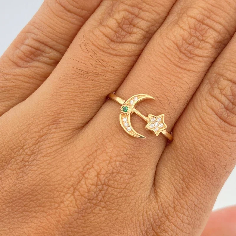 Anillo Estrella Luna 1.7gr / T7 1/4 / Oro Amarillo 18K & - Image 4