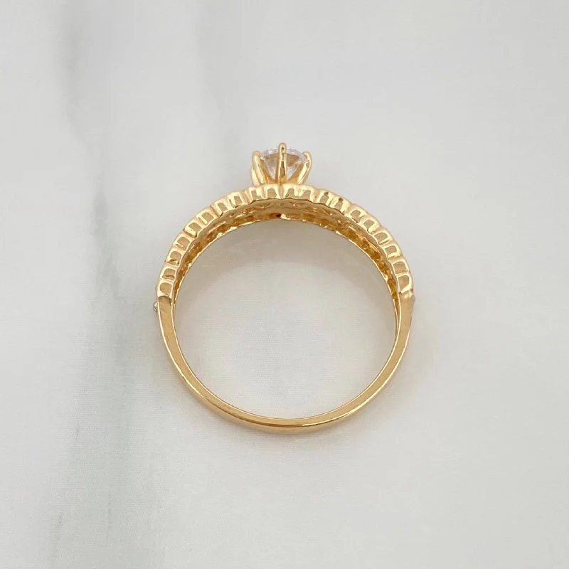 Anillo Solitario Carril Corazones 2.45 g / T6 1/4 Dos Oros Amarillo Blanco 18K - Image 4