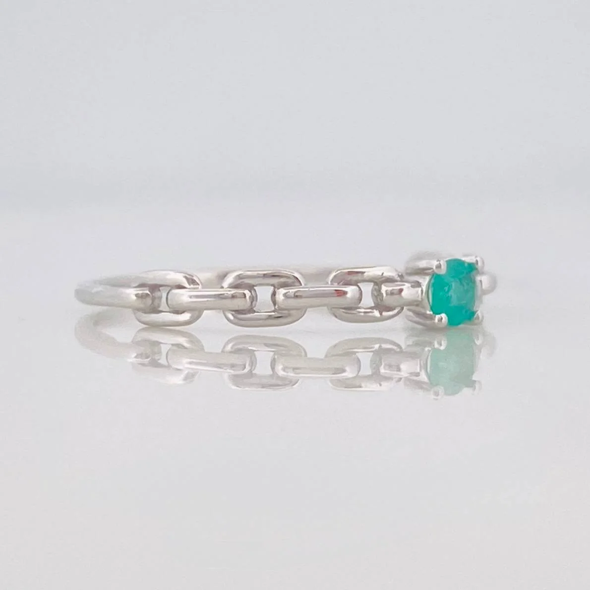 Anillo Solitario Eslabón Esmeralda 12 Pts 0.65 g / T7 Plata 925 - Image 3