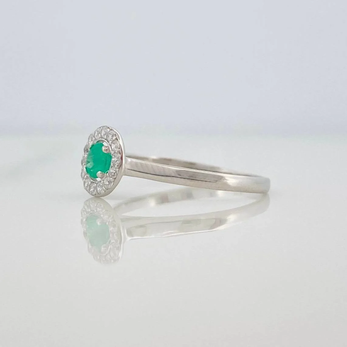 Anillo Solitario Halo Esmeralda 14 Pts 1 g / T6 1/2 Plata 925 - Image 2