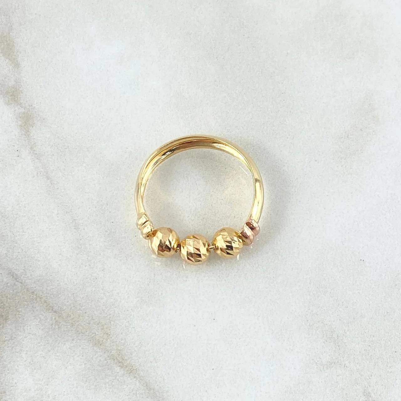 Anillo Trio De Bolas 1.5gr / T7 / 5mm Bolas Diamantadas Dos Oros Amarillo Rosa 18K © - Image 3