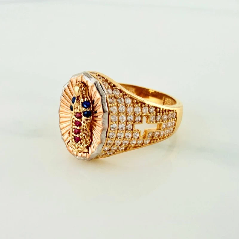 Anillo Virgen De Guadalupe 4.75 g / T6 3/4 Dos Oros Amarillo Blanco 18K - Image 2