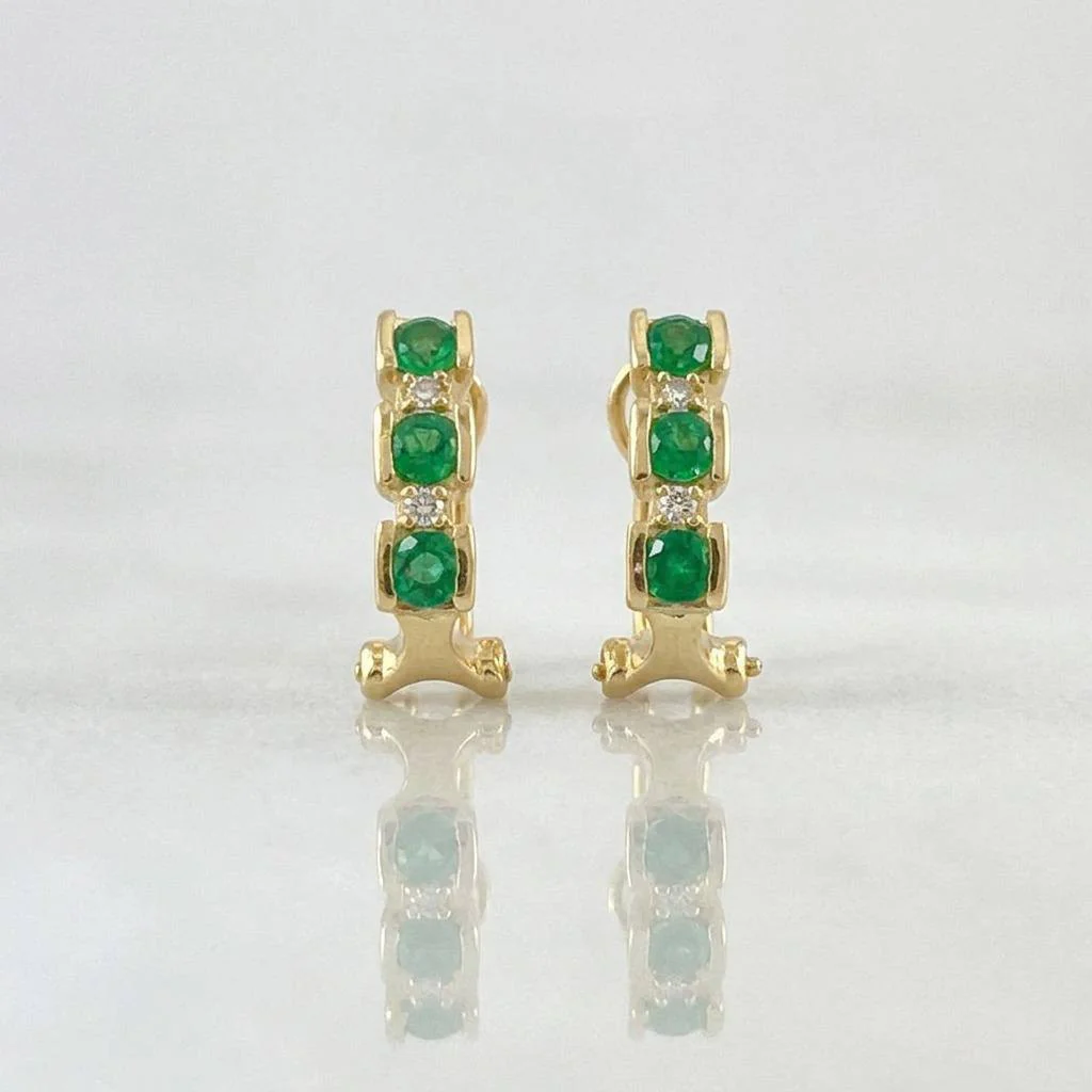 Candongas Omega Trio Diamantes 6pts Esmeraldas 55pts 3.85g / 1/2 in Oro Amarillo 18K