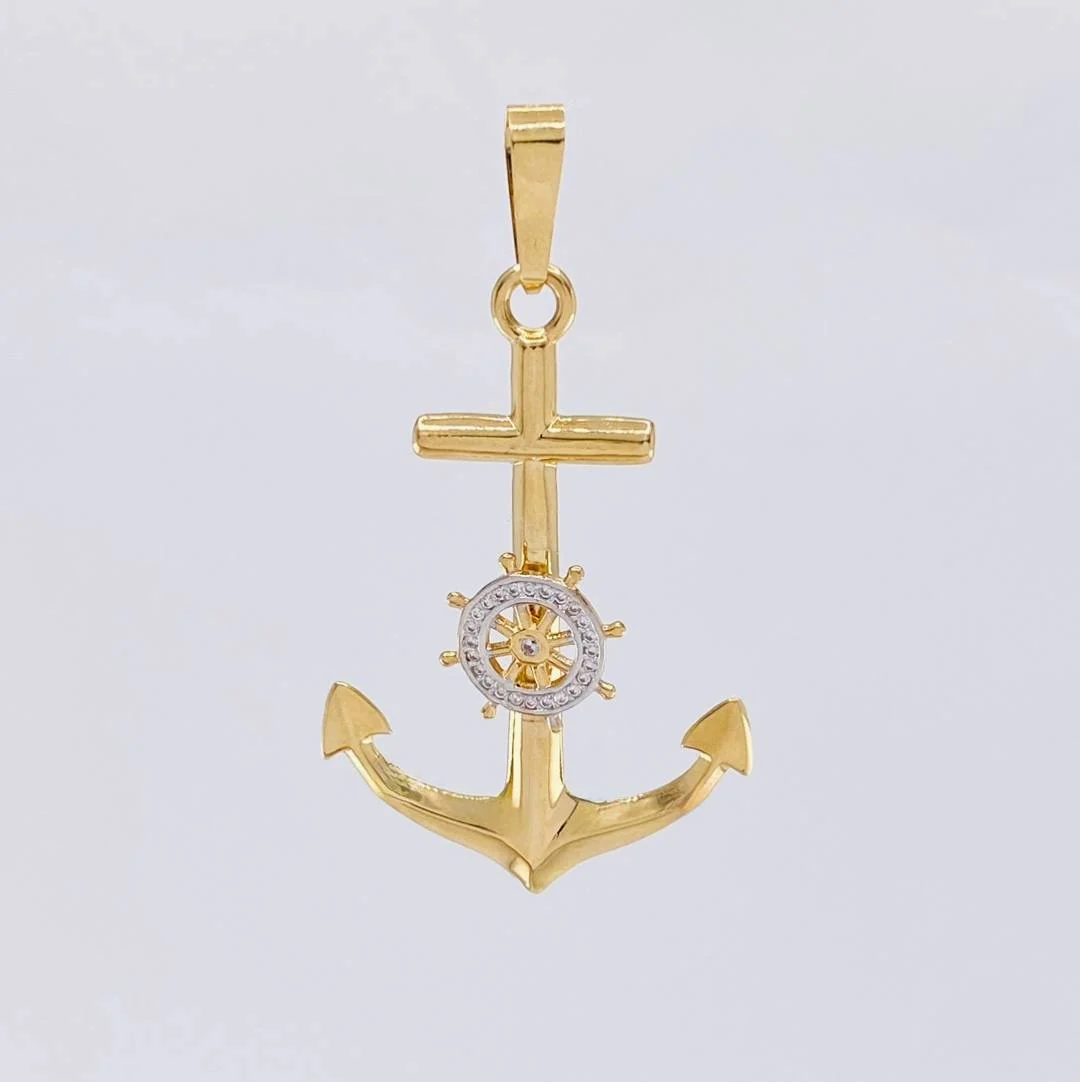 Dije Ancla Timón Móvil 2.15g / 1 1/2 in Dos Oros Amarillo Blanco 18K - Image 2