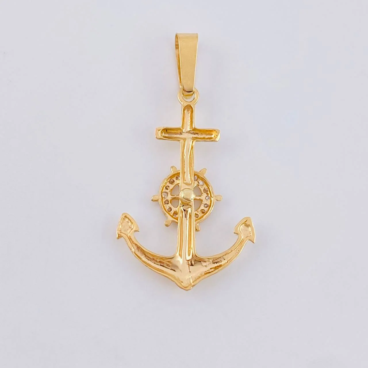 Dije Ancla Timón Móvil 2.15g / 1 1/2 in Dos Oros Amarillo Blanco 18K - Image 3