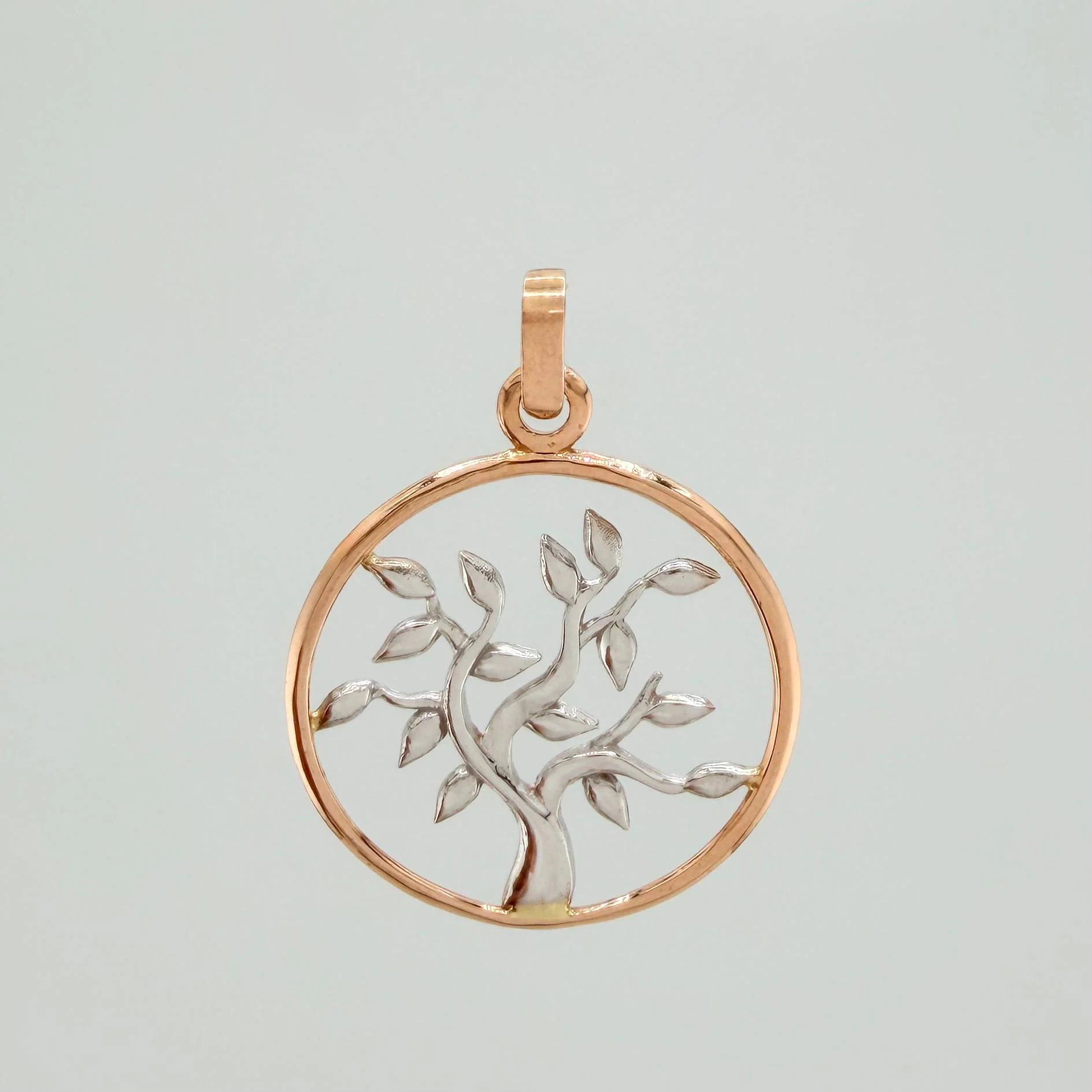 Dije Árbol De La Vida 2.25 g / 1 1/4 in Dos Oros Blanco Rosa 18K
