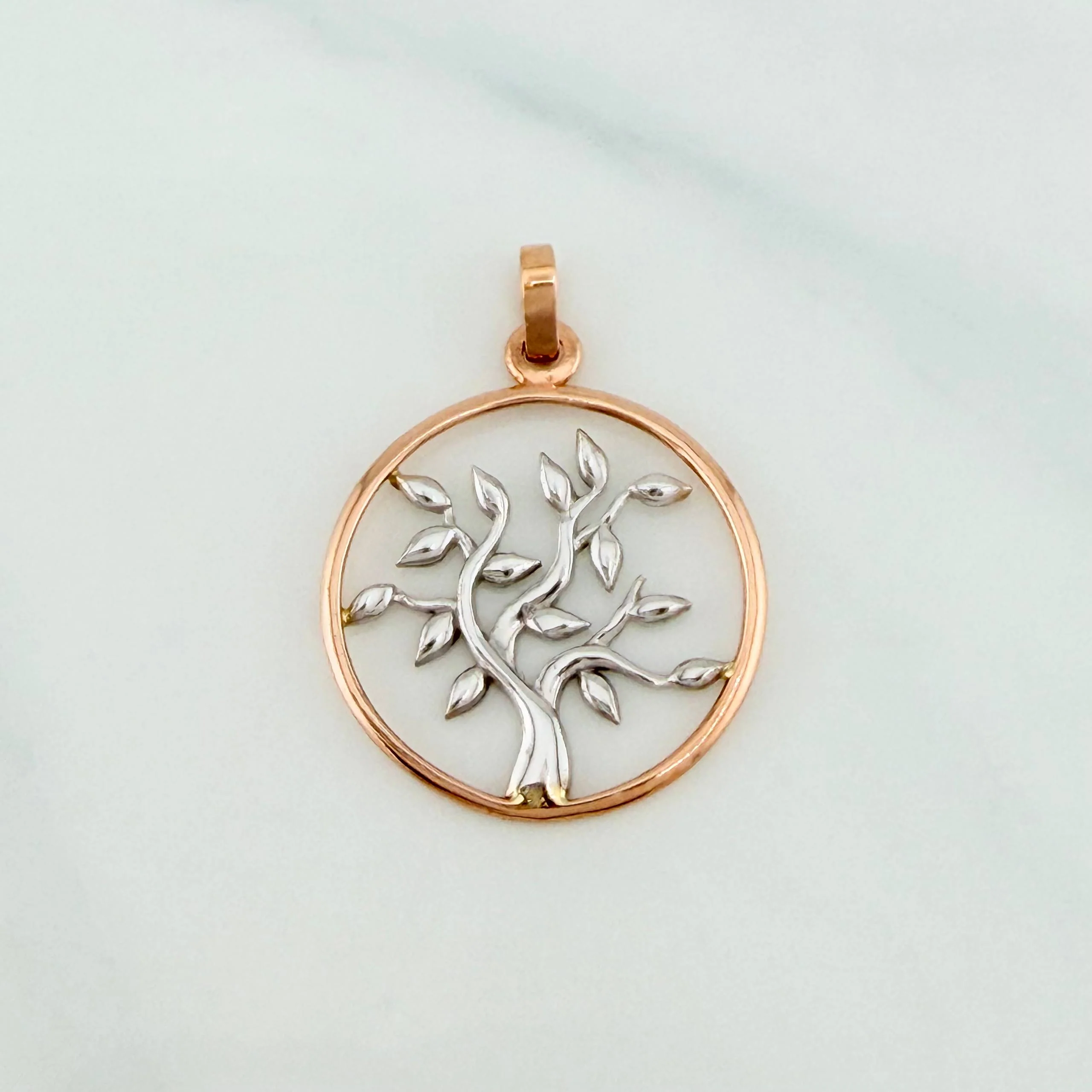 Dije Árbol De La Vida 2.25 g / 1 1/4 in Dos Oros Blanco Rosa 18K - Image 2