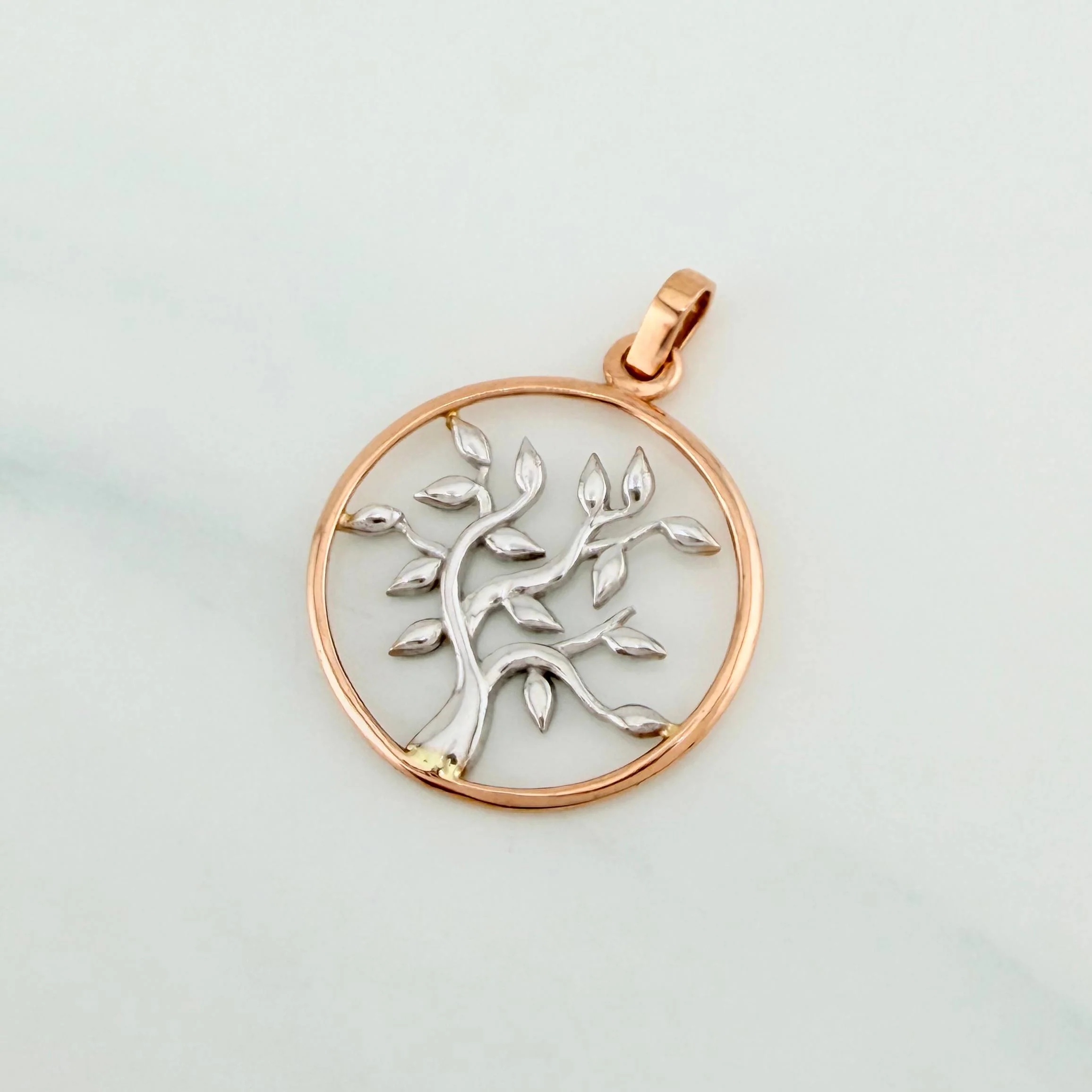 Dije Árbol De La Vida 2.25 g / 1 1/4 in Dos Oros Blanco Rosa 18K - Image 3