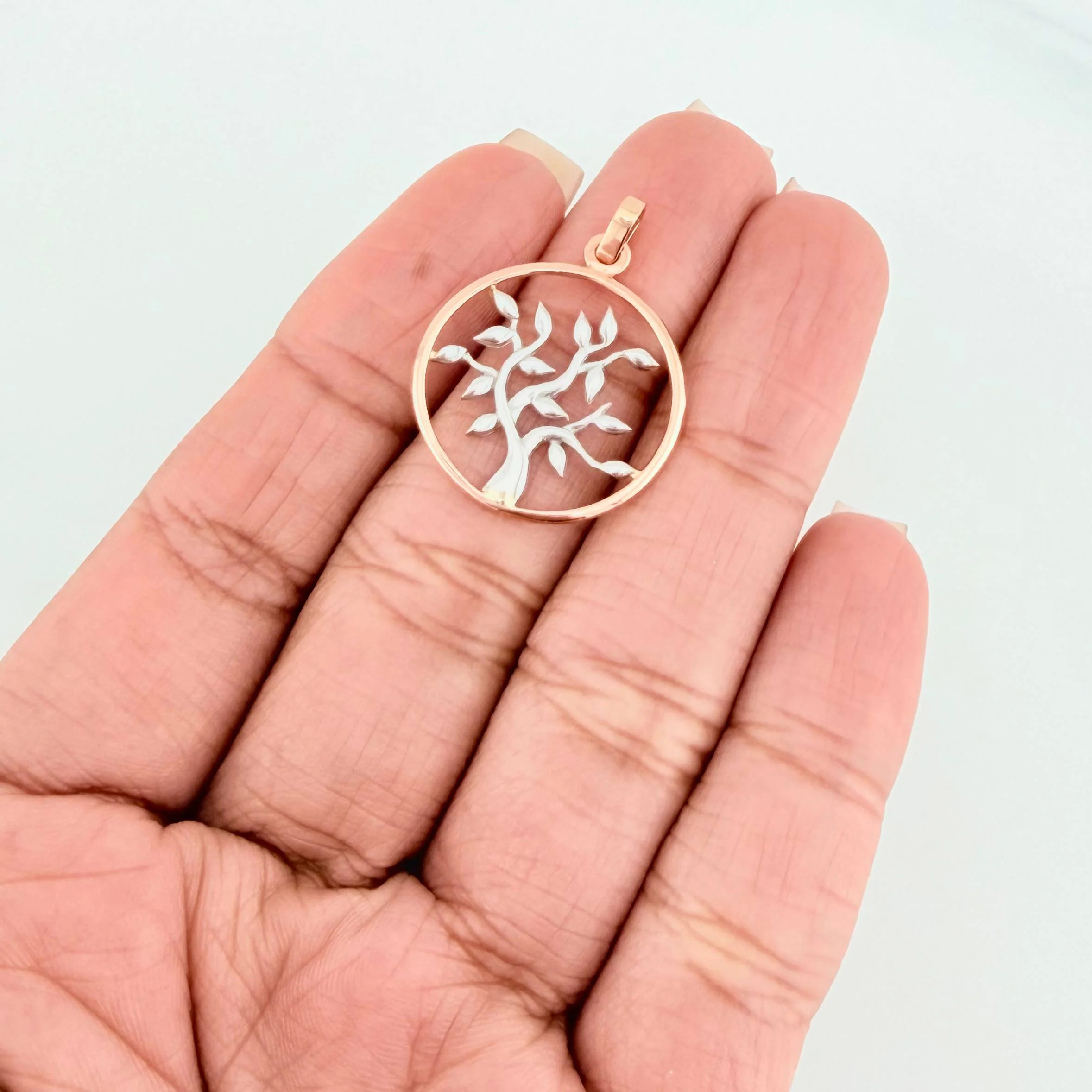 Dije Árbol De La Vida 2.25 g / 1 1/4 in Dos Oros Blanco Rosa 18K - Image 4