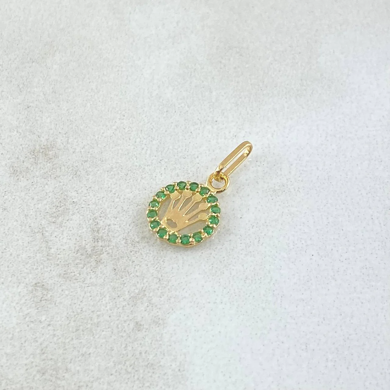 Dije Corona RX 0.35gr / 1.3cm / Circulo - Circones Verdes Oro Amarillo 18K © - Image 2