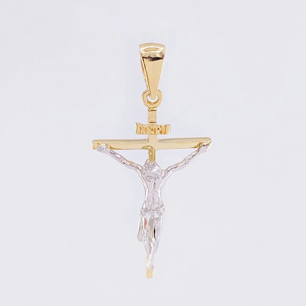 Dije Cruz Cristo 2.35 g / 1 1/2 in Dos Oros Amarillo Blanco 18K - Image 4