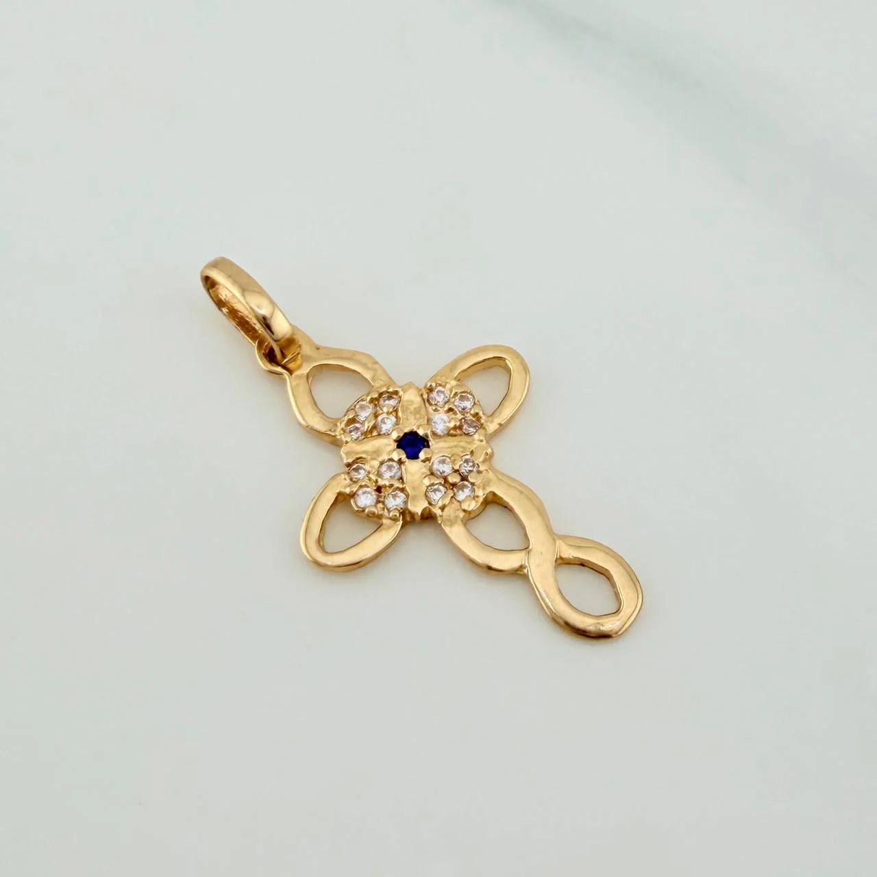 Dije Cruz Flor 1.25gr / 1 in / Oro Amarillo 18K & - Image 3
