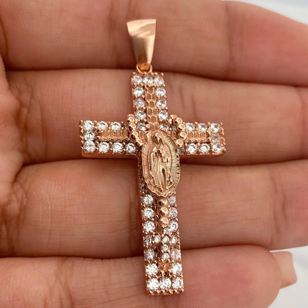 Dije Cruz Rosario Virgen Guadalupe 6gr / 1 3/4 in / Oro Rosa 18K % - Image 4