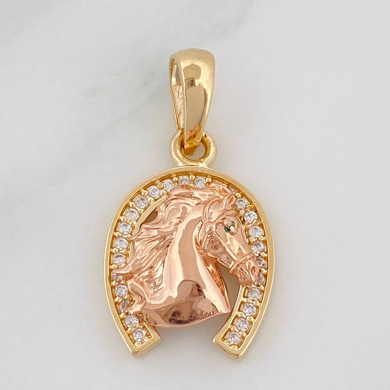 Dije Herradura Caballo 2.55g / 3/4 in Dos Oros Amarillo Rosa 18K