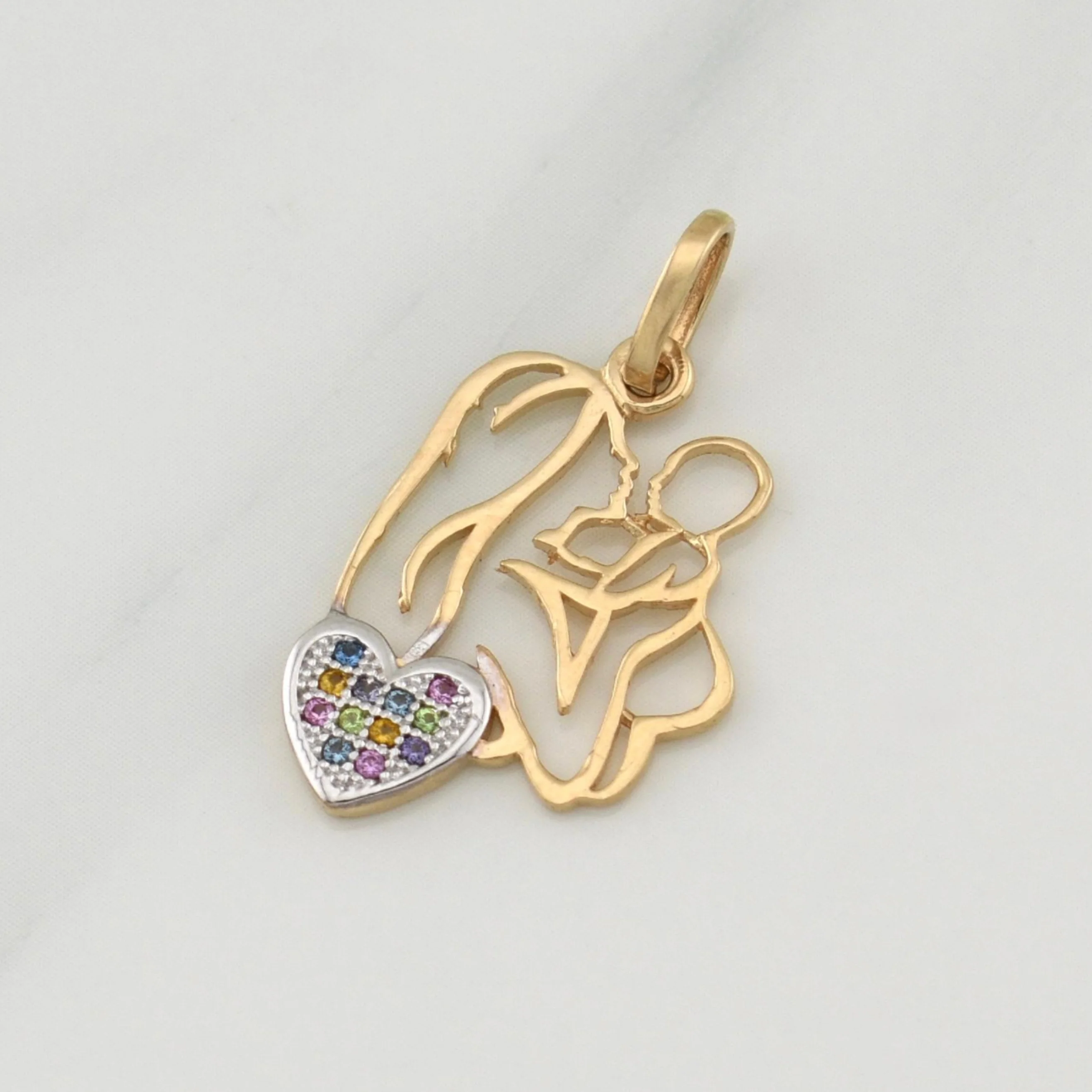 Dije Mamá Con Bebé 1.5 g / 1 in Dos Oros Amarillo Blanco 18K - Image 2