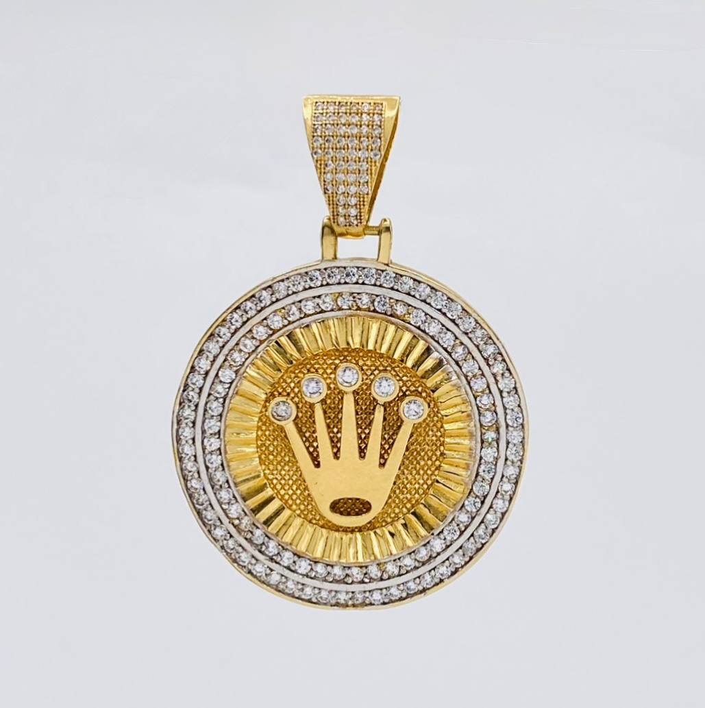 Dije Medalla Corona 20 g / 2 1/4 in Dos Oros Amarillo Blanco 18K - Image 2