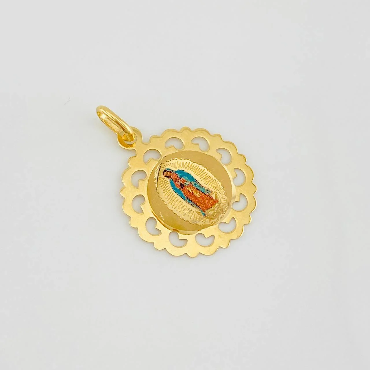 Dije Virgen Guadalupe Corazones 1.15g / 1/2 in Oro Amarillo 18K - Image 2