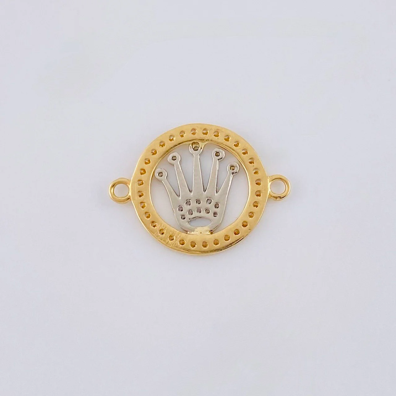 Herraje Circulo Corona 1.25 g / 3/4 in Dos Oros Amarillo Blanco 18K - Image 4