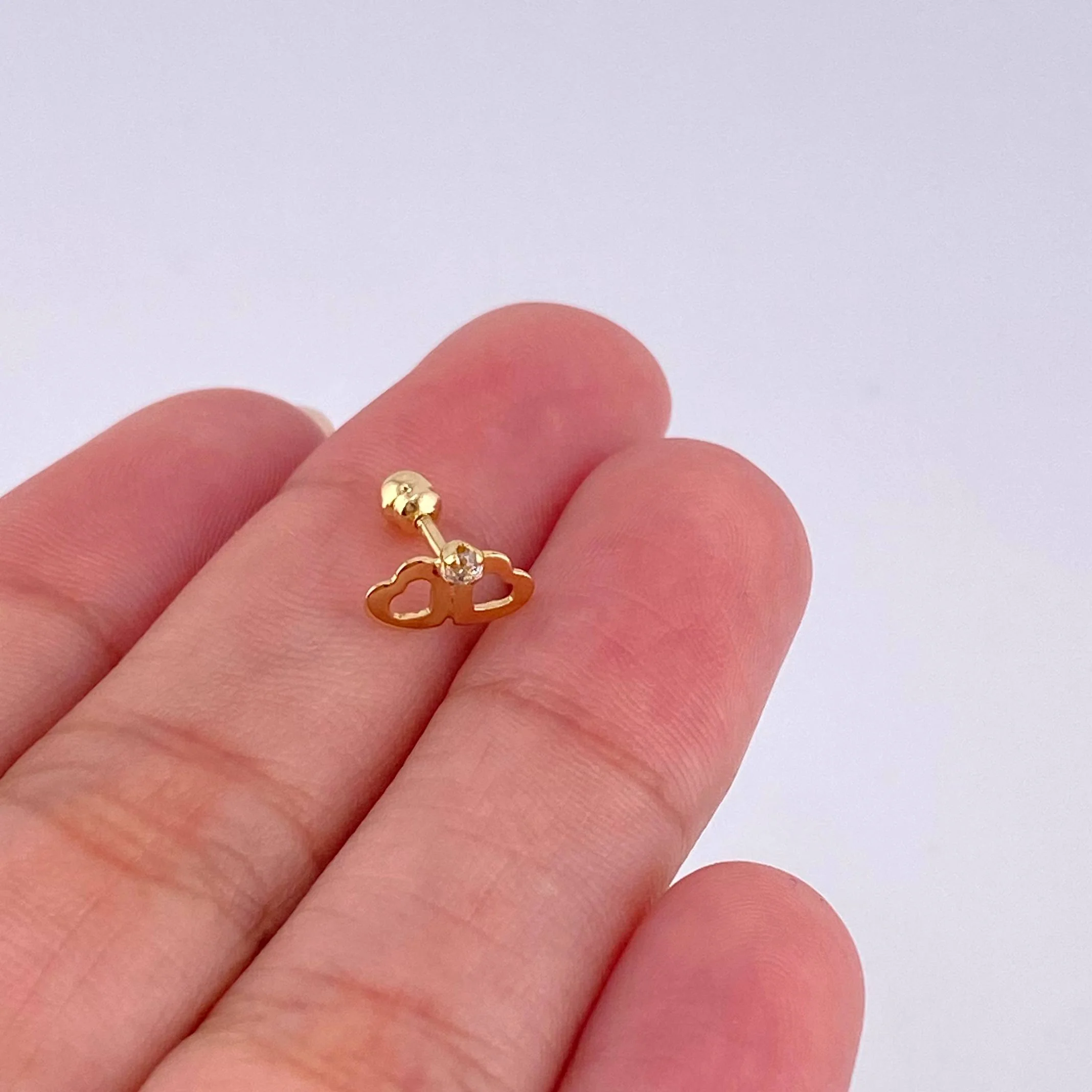Piercing Chispa Duo Corazones 0.4 g / 1/2 in Oro Amarillo 18K - Image 4
