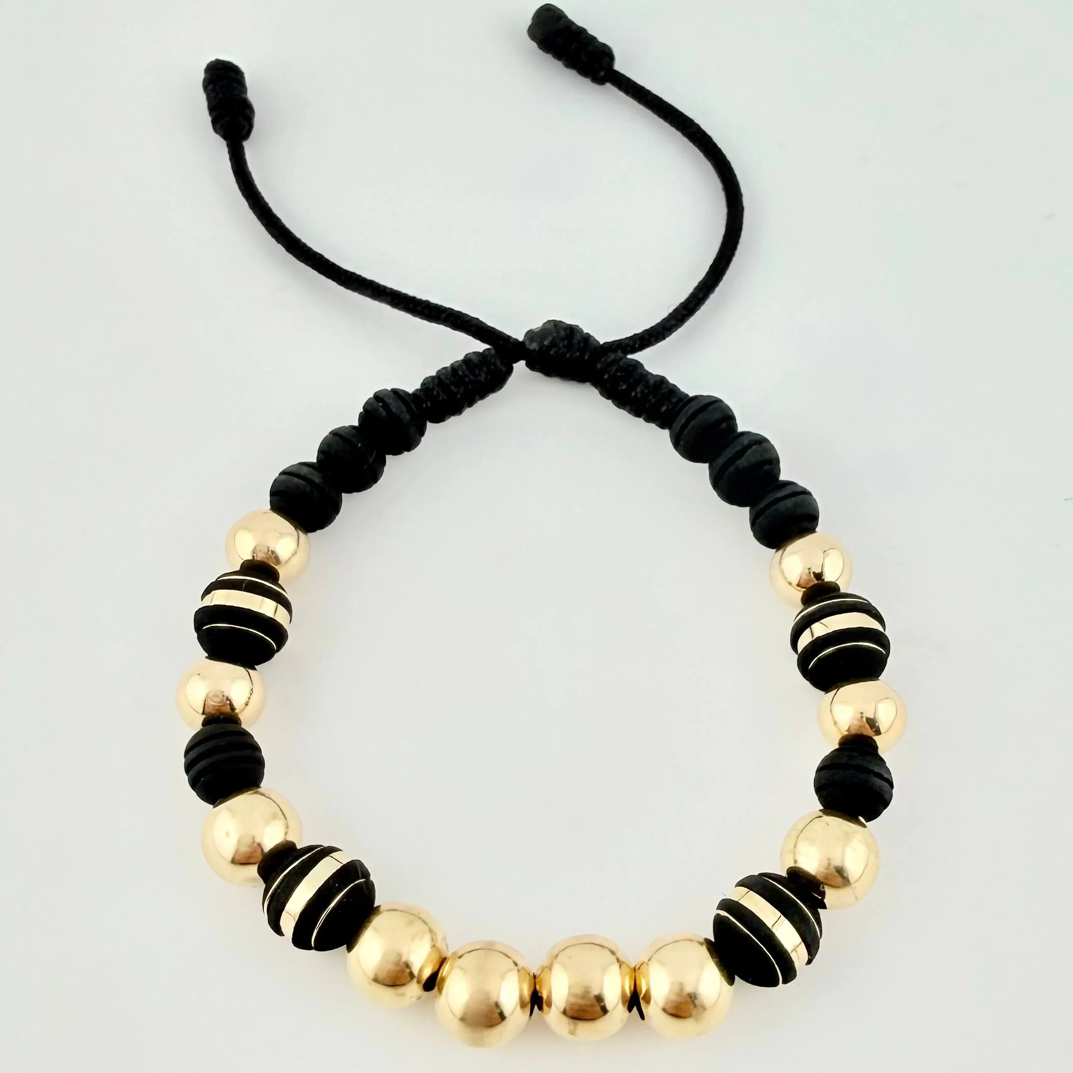 Pulsera Negra Neoros 4und Bolas 10und 3.1gr / 8mm Oro Amarillo 18K * - Image 2