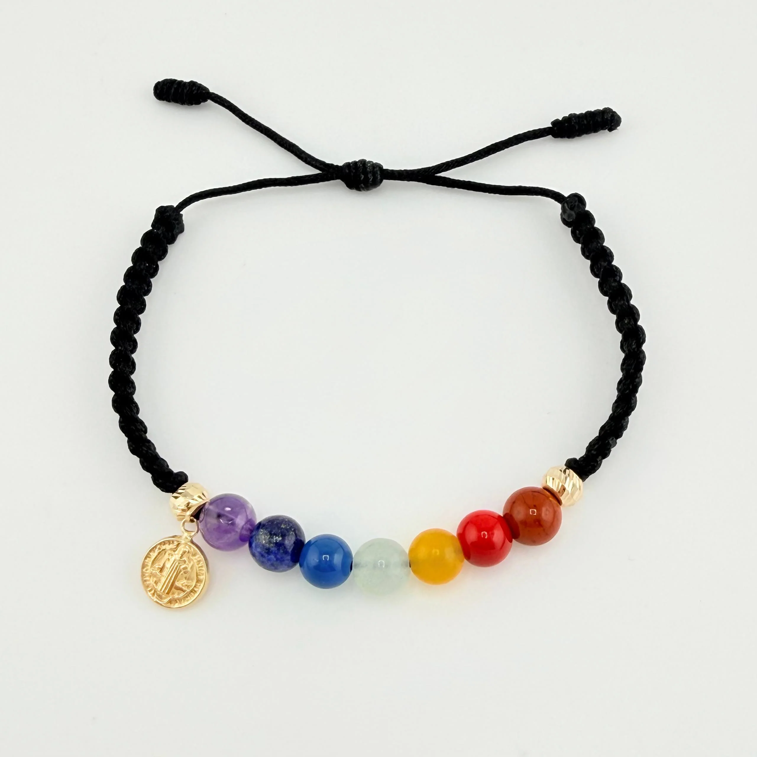 Pulsera Negra San Benito 7 Chakras Bolas Diamantadas 2und / Oro Amarillo 18K © - Image 2