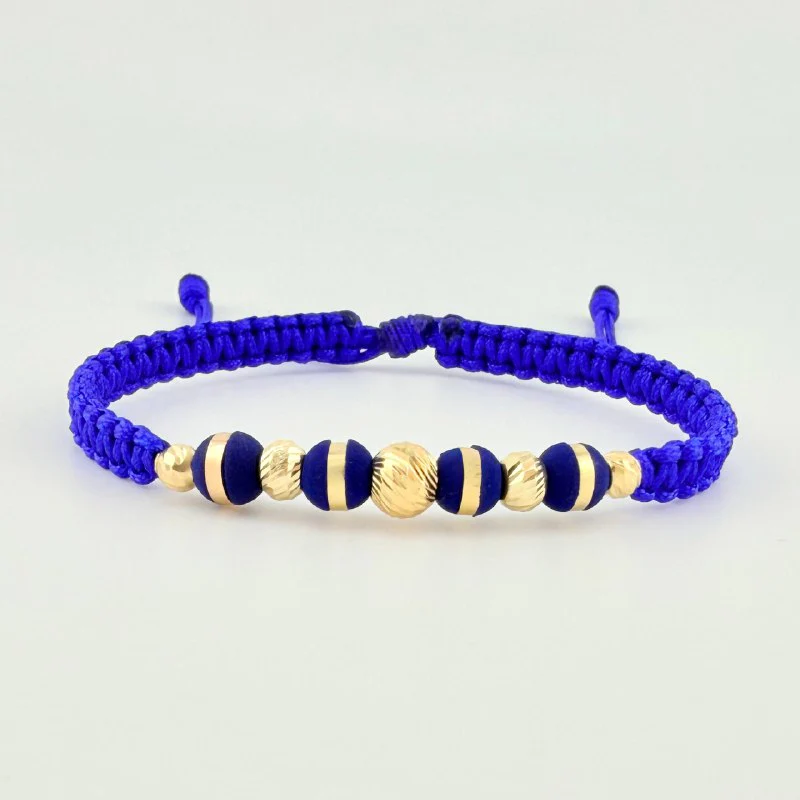 Pulsera Tejida Azul Rey Neoros 4Und / Bolas 5Und 4Mm-5Mm-6Mm Oro Amarillo 18K